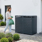 Metzler Design-Mülltonnenbox | 2er | 240l | Anthrazit RAL 7016 | Quadratmuster | Geo