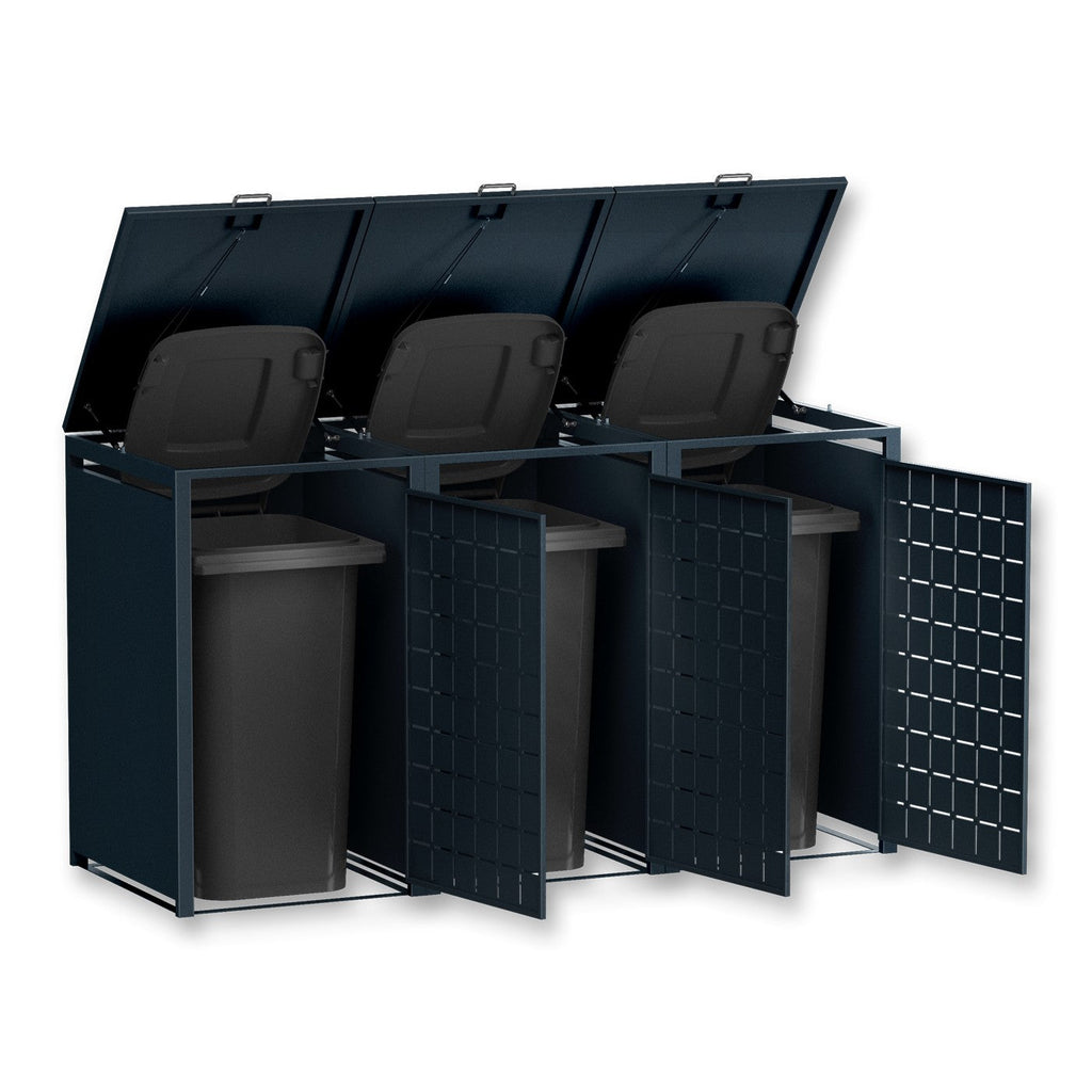 Metzler Design-Mülltonnenbox | 3er | 240l | Anthrazit RAL 7016 | Quadratmuster | Geo