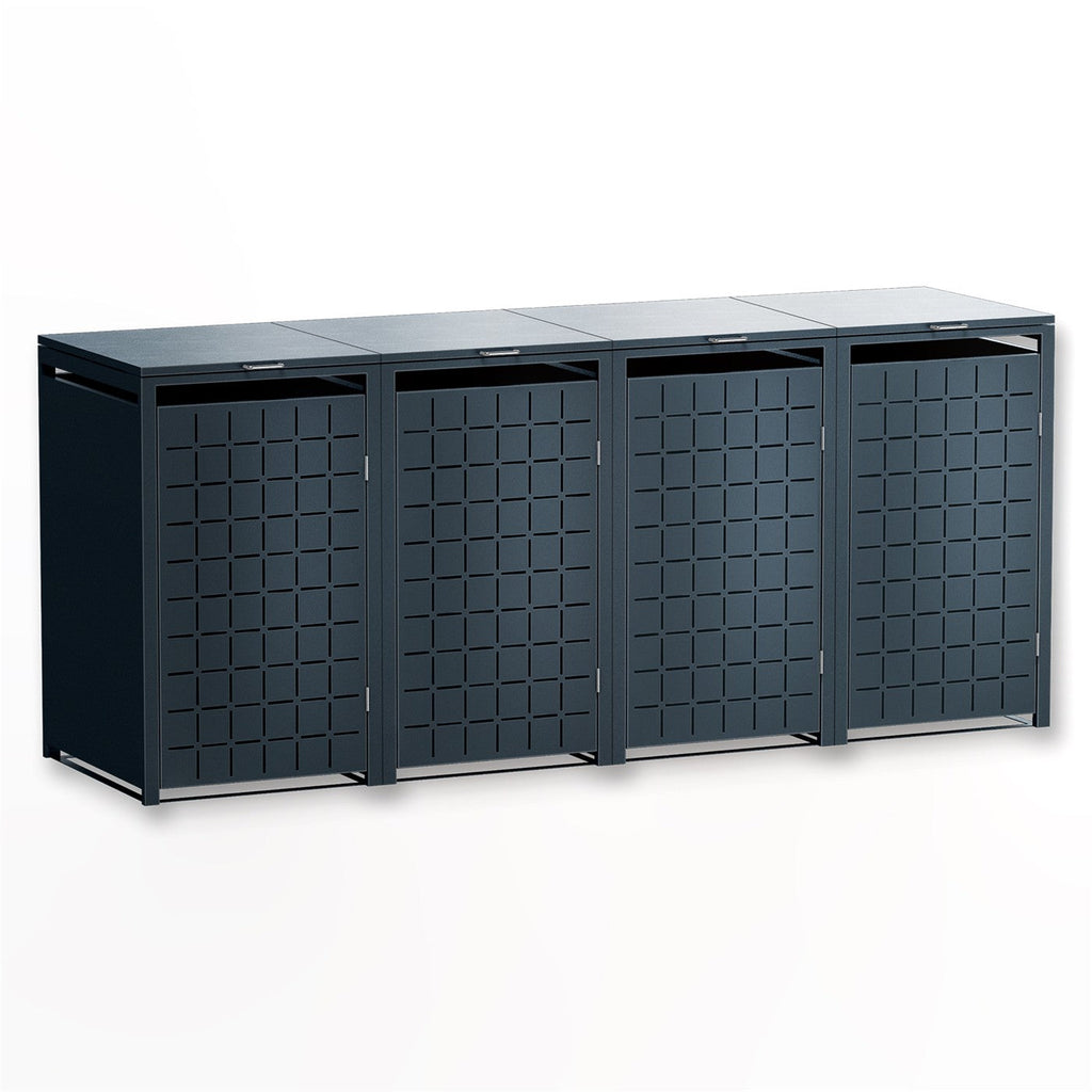 Metzler Design-Mülltonnenbox | 4er | 240l | Anthrazit RAL 7016 | Quadratmuster | Geo
