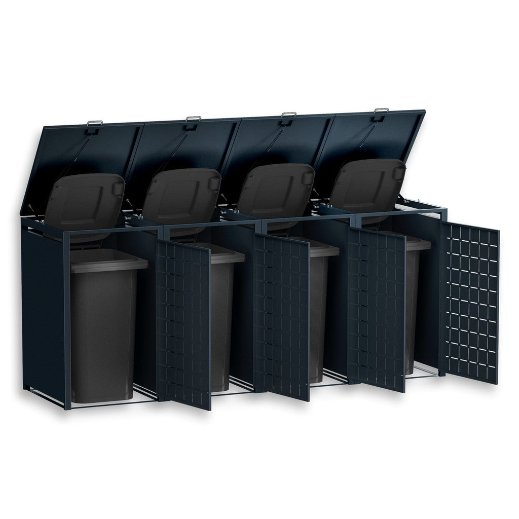 Metzler Design-Mülltonnenbox | 4er | 240l | Anthrazit RAL 7016 | Quadratmuster | Geo