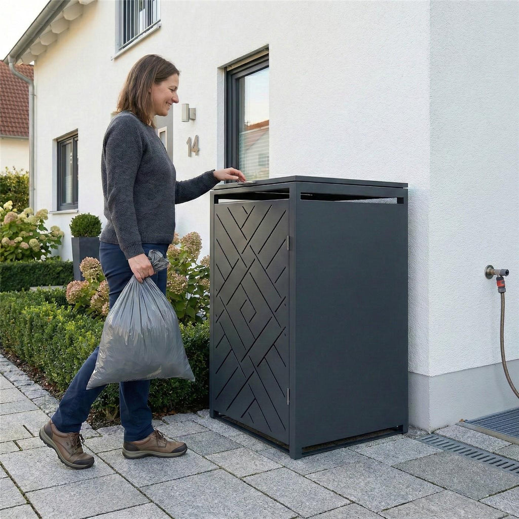Metzler Design-Mülltonnenbox | 1er | 240l | Anthrazit RAL 7016 | Rautenmuster | Prisma
