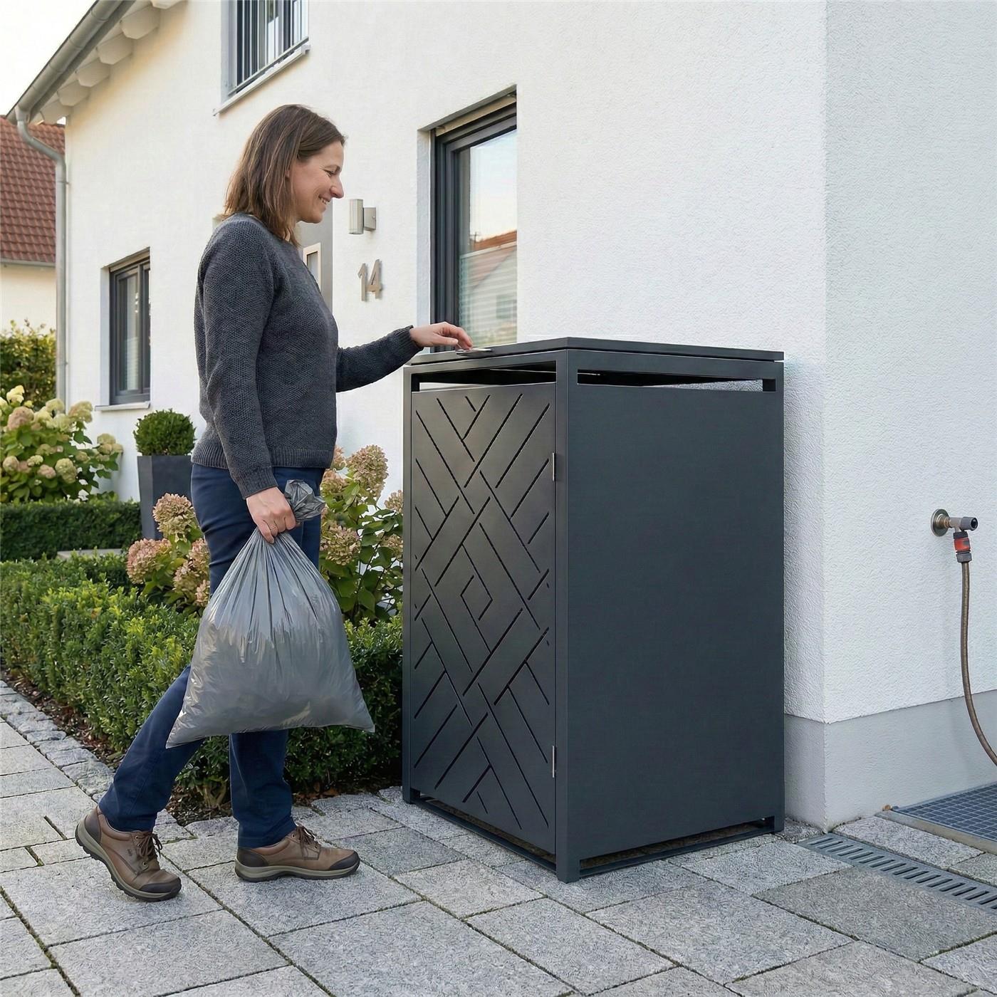 Metzler Design-Mülltonnenbox | 1er | 240l | Anthrazit RAL 7016 | Rautenmuster | Prisma