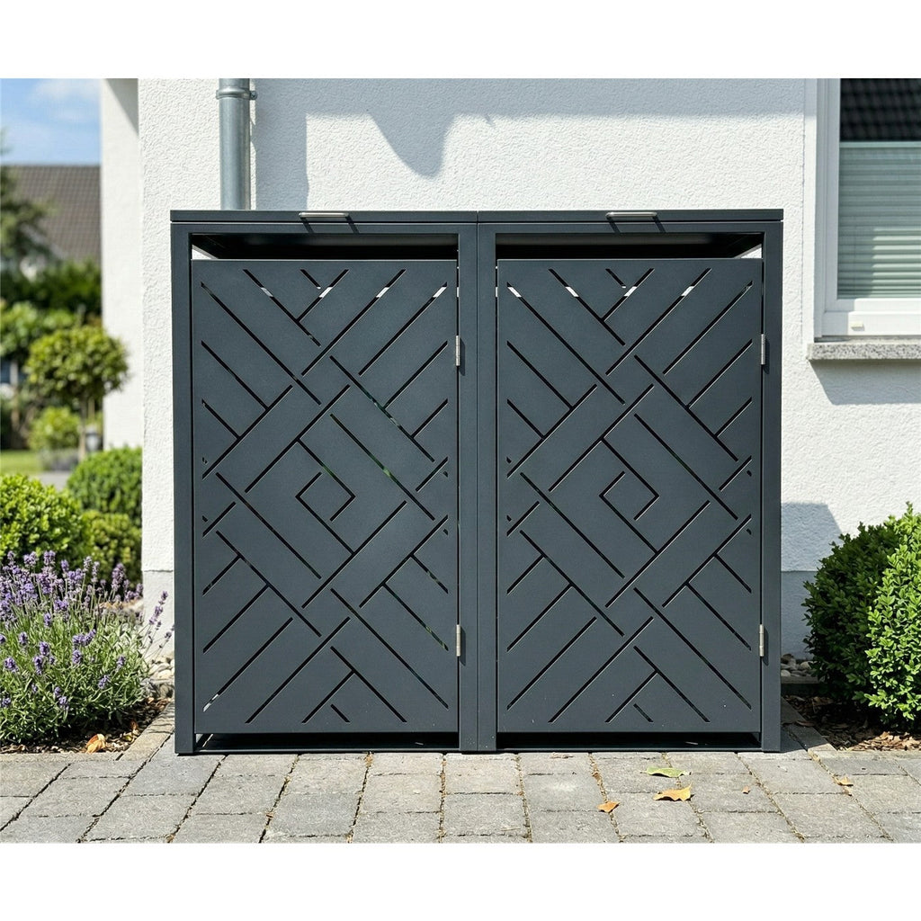 Metzler Design-Mülltonnenbox | 2er | 240l | Anthrazit RAL 7016 | Rautenmuster | Prisma