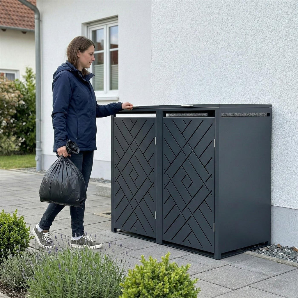 Metzler Design-Mülltonnenbox | 2er | 240l | Anthrazit RAL 7016 | Rautenmuster | Prisma