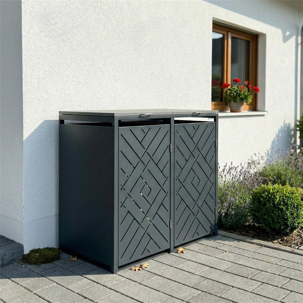 Metzler Design-Mülltonnenbox | 2er | 240l | Anthrazit RAL 7016 | Rautenmuster | Prisma