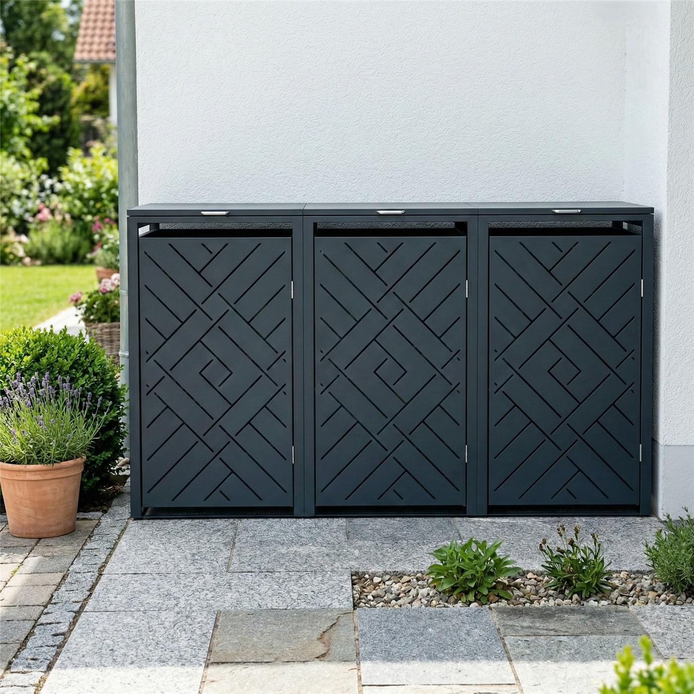 Metzler Design-Mülltonnenbox | 3er | 240l | Rautenmuster | Anthrazit RAL 7016 | Prisma