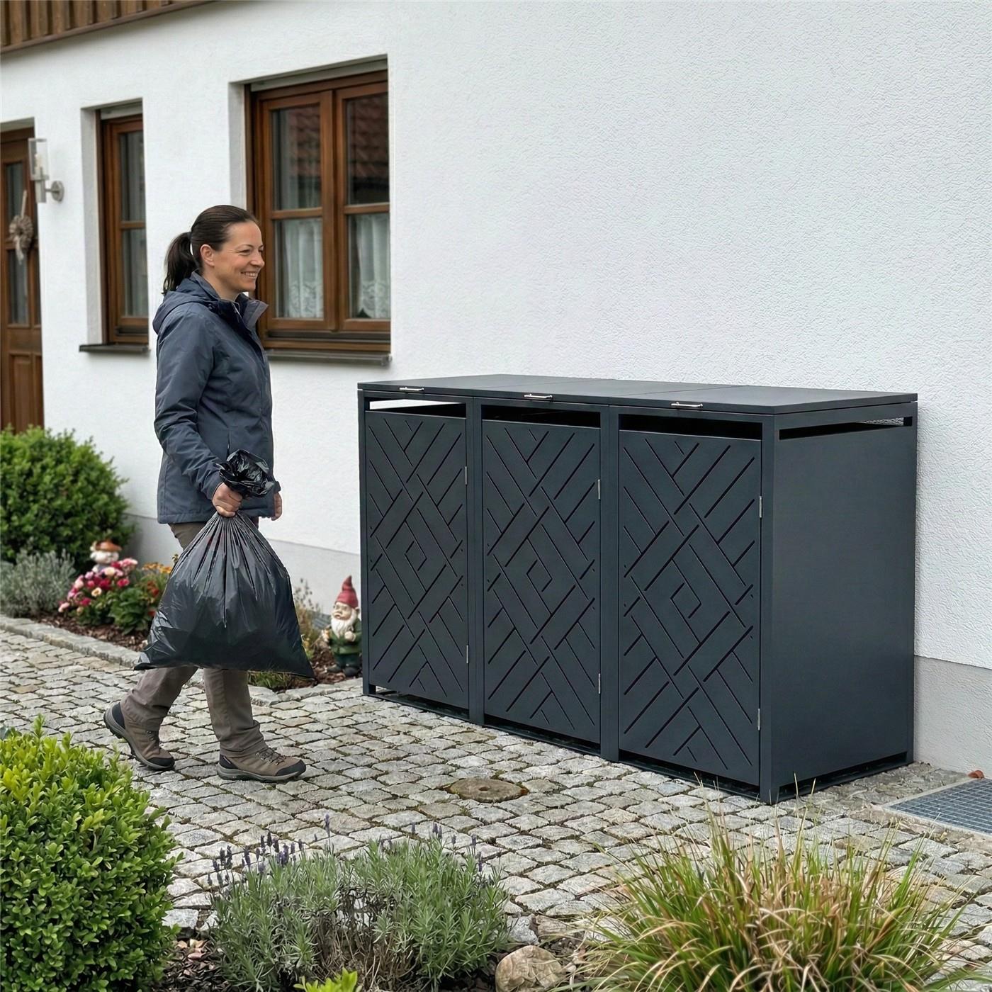 Metzler Design-Mülltonnenbox | 3er | 240l | Rautenmuster | Anthrazit RAL 7016 | Prisma