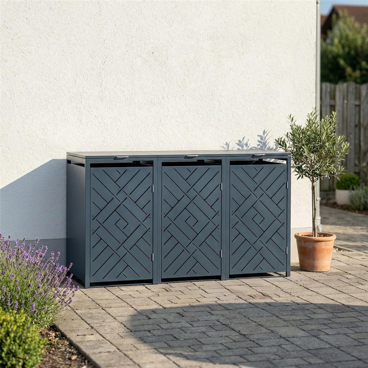 Metzler Design-Mülltonnenbox | 3er | 240l | Rautenmuster | Anthrazit RAL 7016 | Prisma