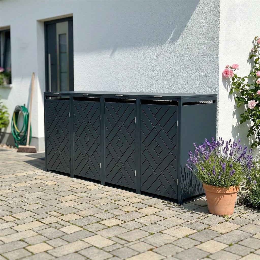 Metzler Design-Mülltonnenbox | 4er | 240l | Rautenmuster | Anthrazit RAL 7016 | Prisma