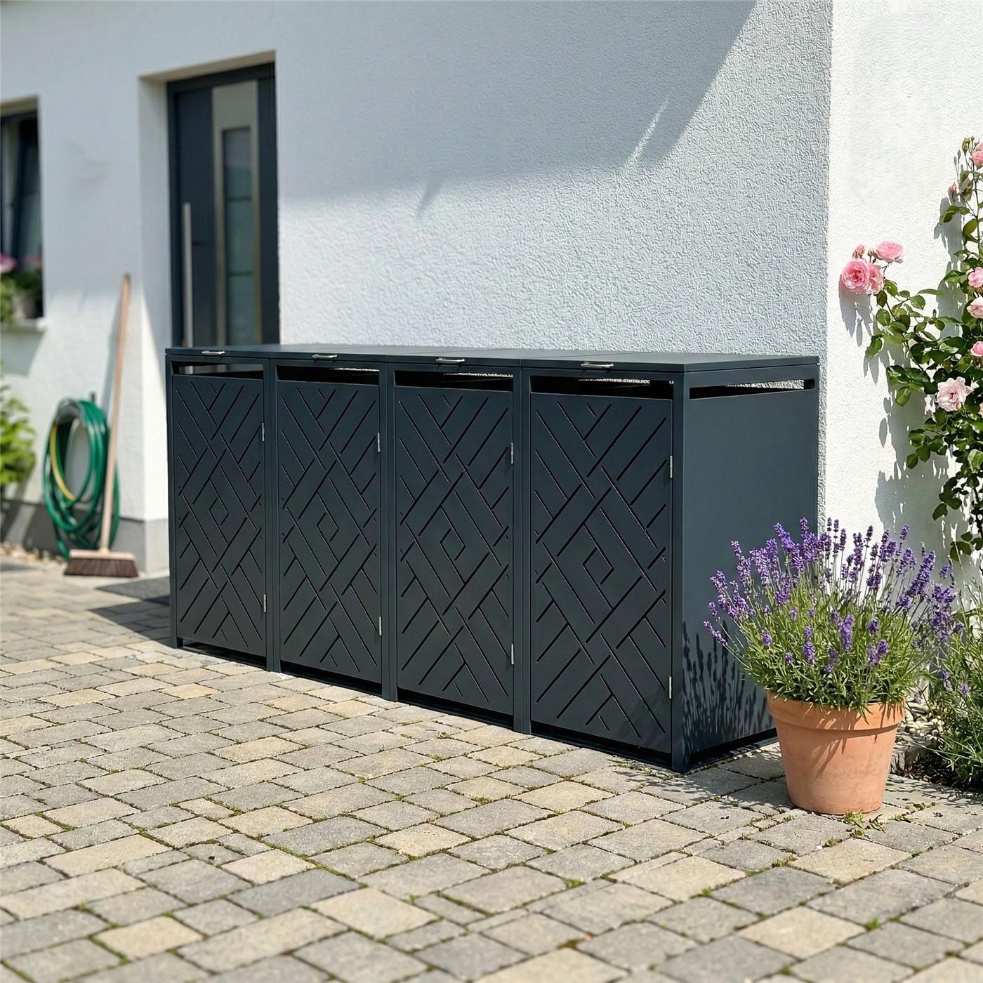 Metzler Design-Mülltonnenbox | 4er | 240l | Rautenmuster | Anthrazit RAL 7016 | Prisma