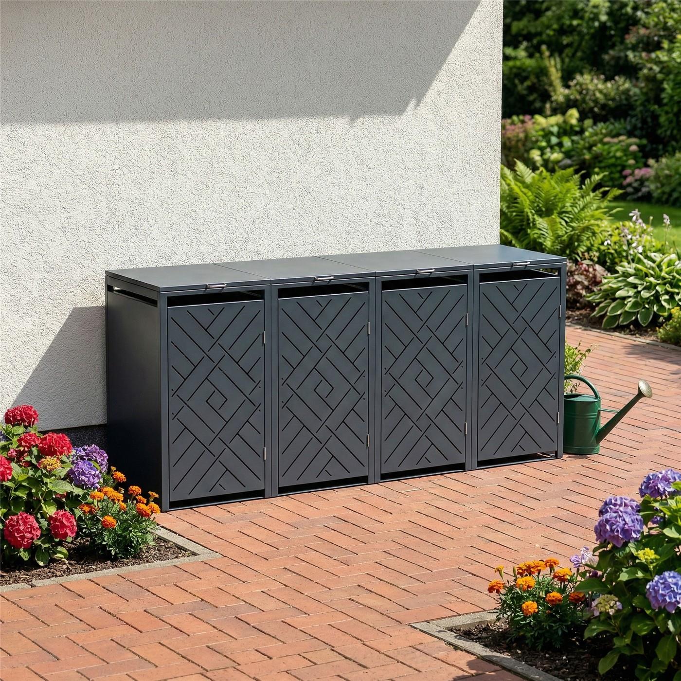 Metzler Design-Mülltonnenbox | 4er | 240l | Rautenmuster | Anthrazit RAL 7016 | Prisma
