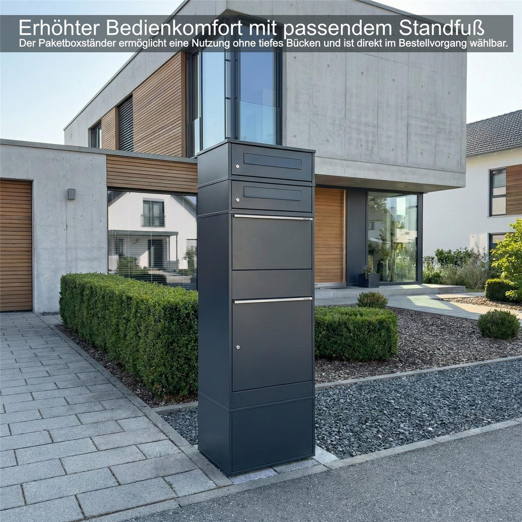 Metzler Paketbox mit 2 Briefkästen | zweifacher Briefeinwurf | für Pakete bis zur Größe M | rostfrei | Bispo