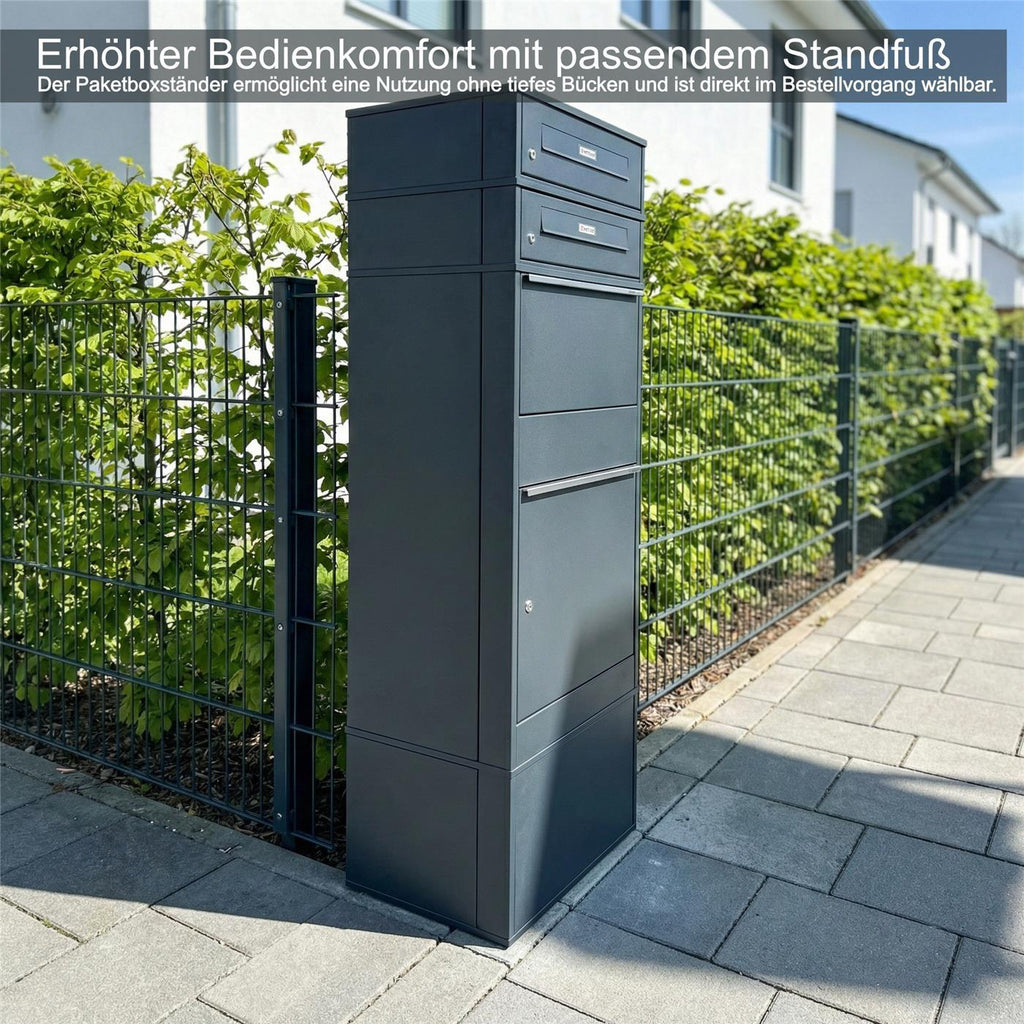 Metzler Paketbox mit 2 Briefkästen mit austauschbaren Namensschildern | für Pakete bis zur Größe M | Bispo RE