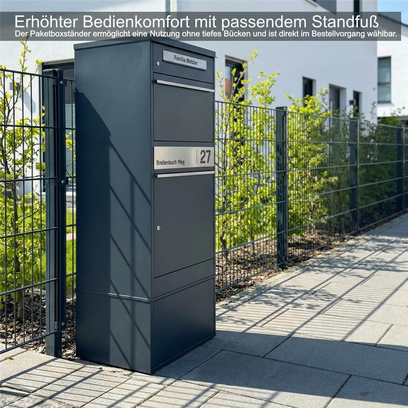 Metzler Paketbox mit Briefkasten | personalisiert mit Gravur | Edelstahl-Namensschild | mit Briefeinwurf | Bispo 2