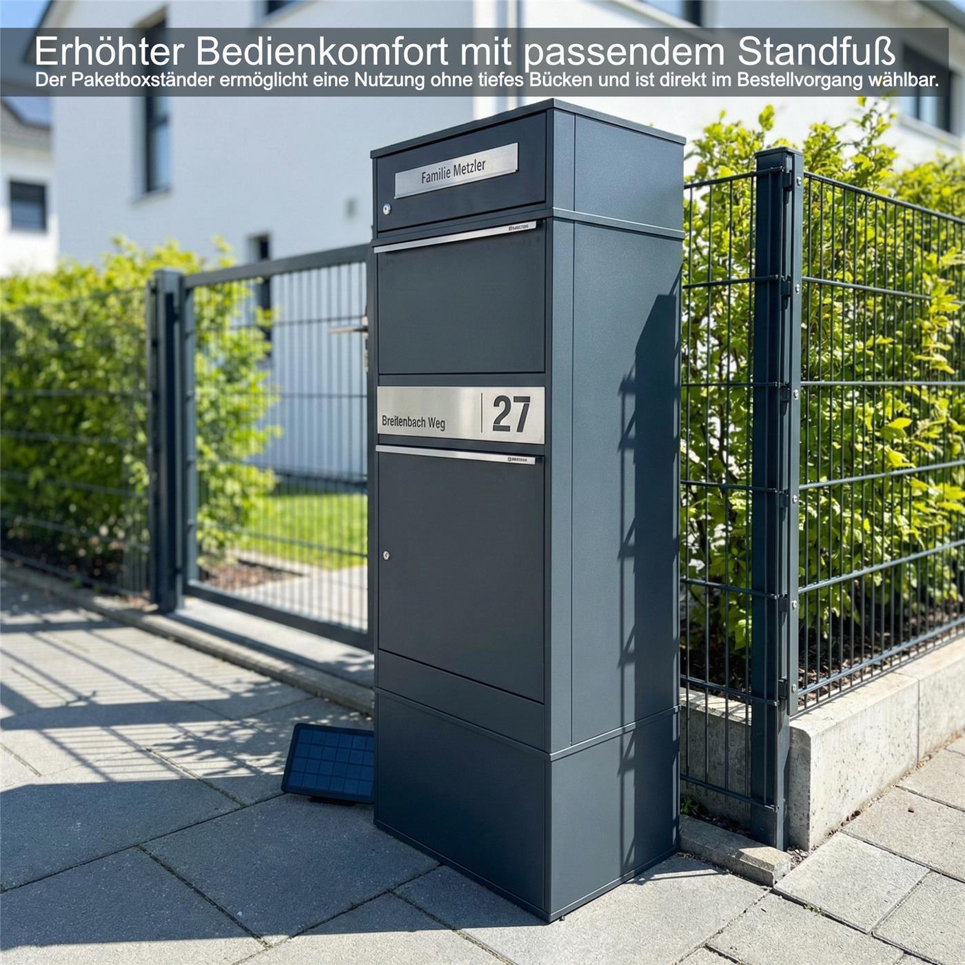 Metzler Paketbox mit Briefkasten | LED | personalisiert mit Gravur | Bispo 2