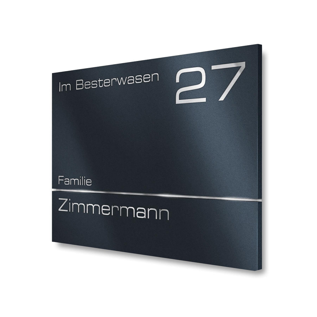 Metzler Hausnummernschild mit Namensgravur aus Edelstahl