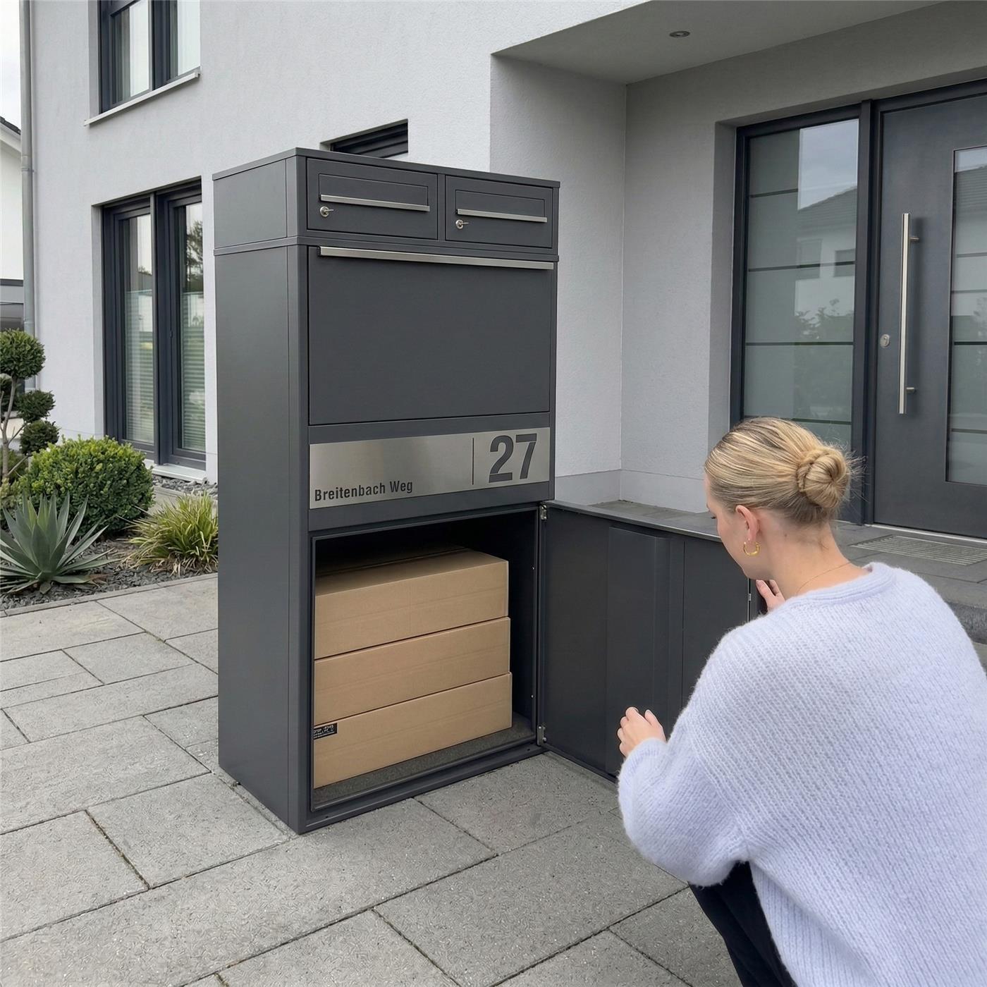Metzler Paketbox XL mit zwei Briefkästen | austauschbarer Papiereinleger | personalisiert mit Gravur | Bispo Max 2