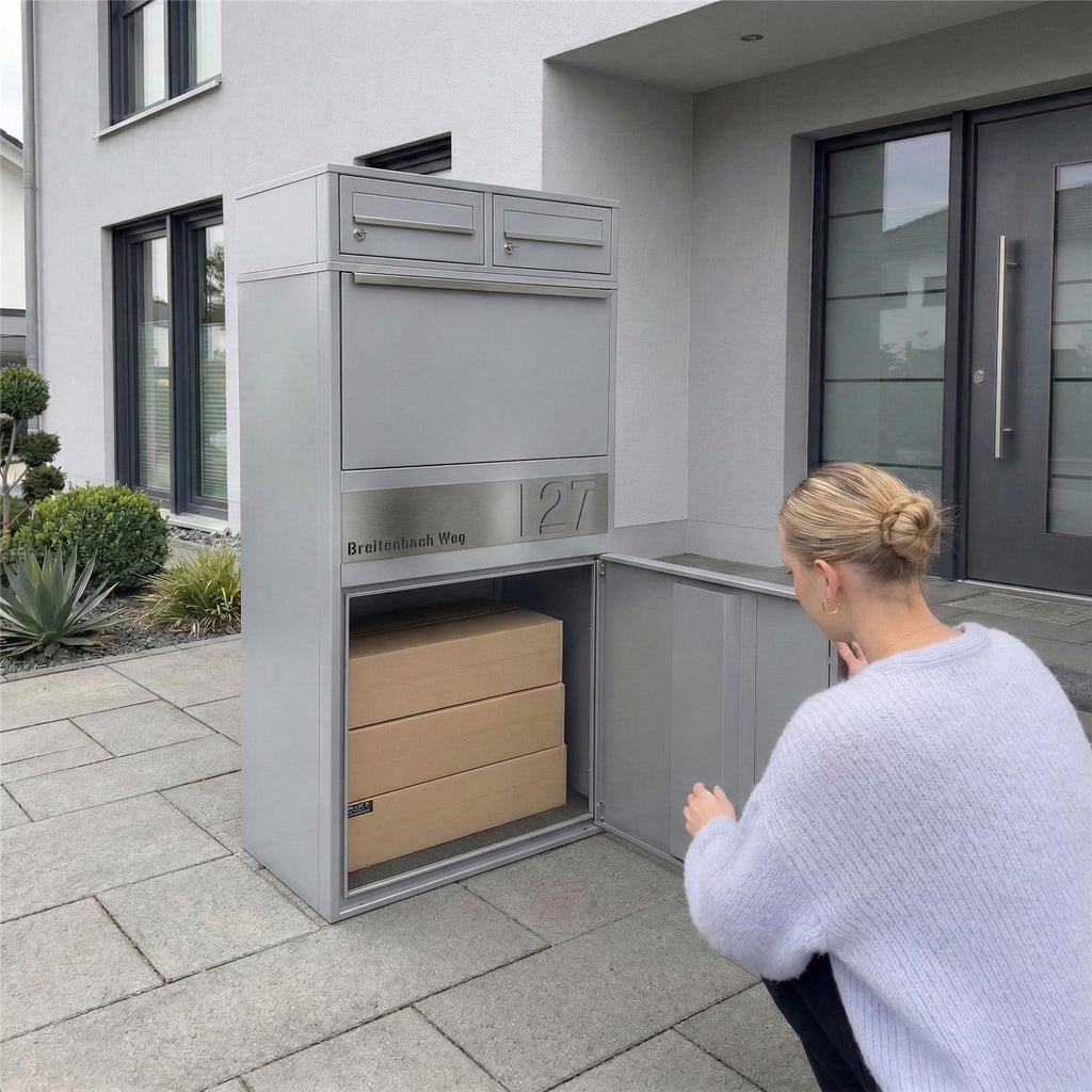 Metzler Paketbox XL mit zwei Briefkästen | austauschbarer Papiereinleger | personalisiert mit Gravur | Bispo Max 2
