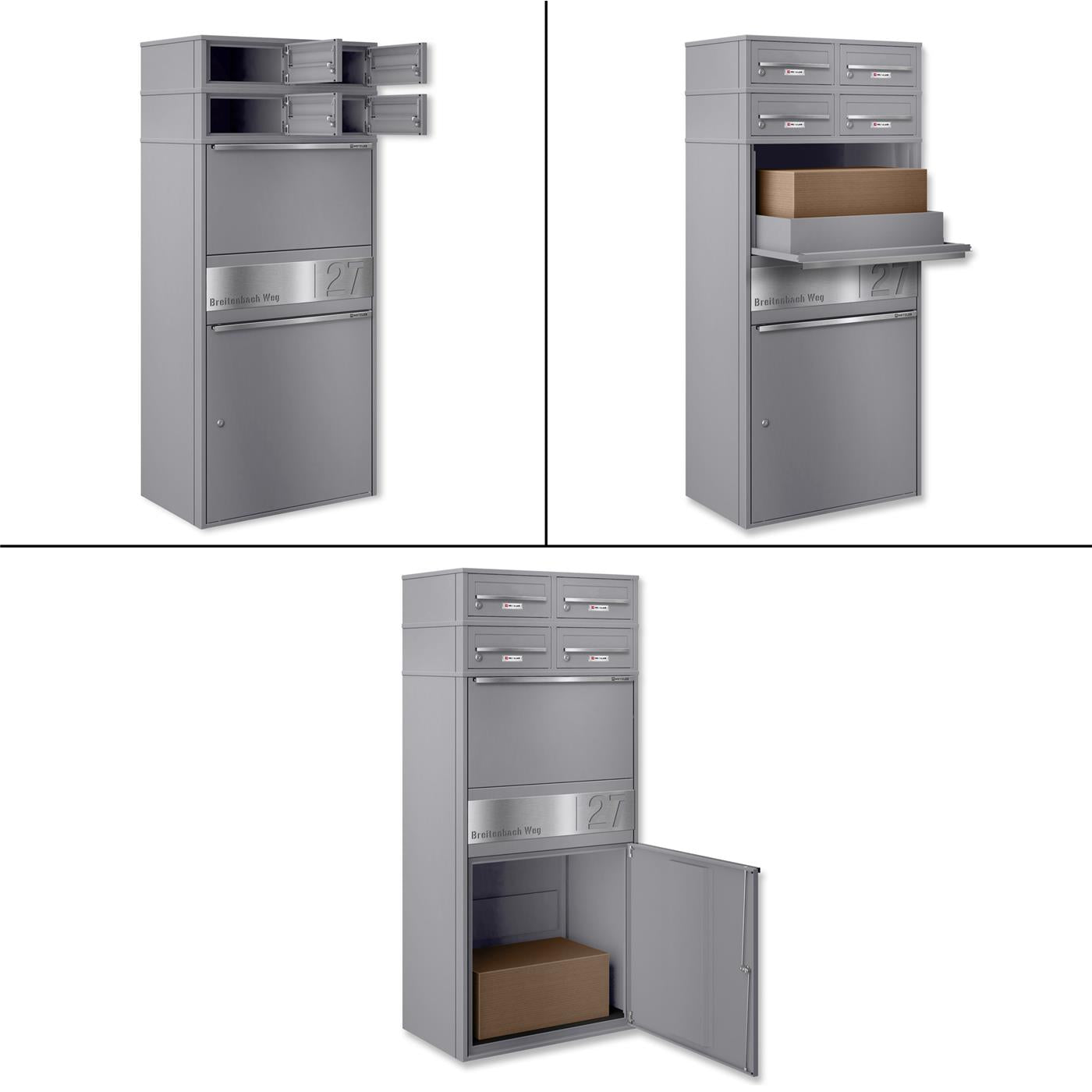 Metzler Paketbox XL mit vier Briefkästen | austauschbare Papiereinleger | personalisiert mit Gravur | Bispo Max 2