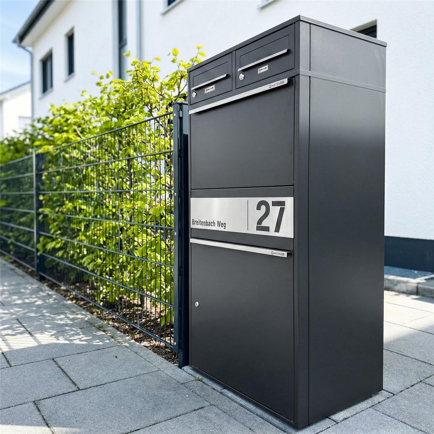 Metzler Paketbox XL mit zwei Briefkästen | austauschbarer Papiereinleger | personalisiert mit Gravur | Bispo Max 2