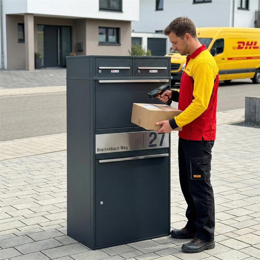 Metzler Paketbox XL mit zwei Briefkästen | austauschbarer Papiereinleger | personalisiert mit Gravur | Bispo Max 2