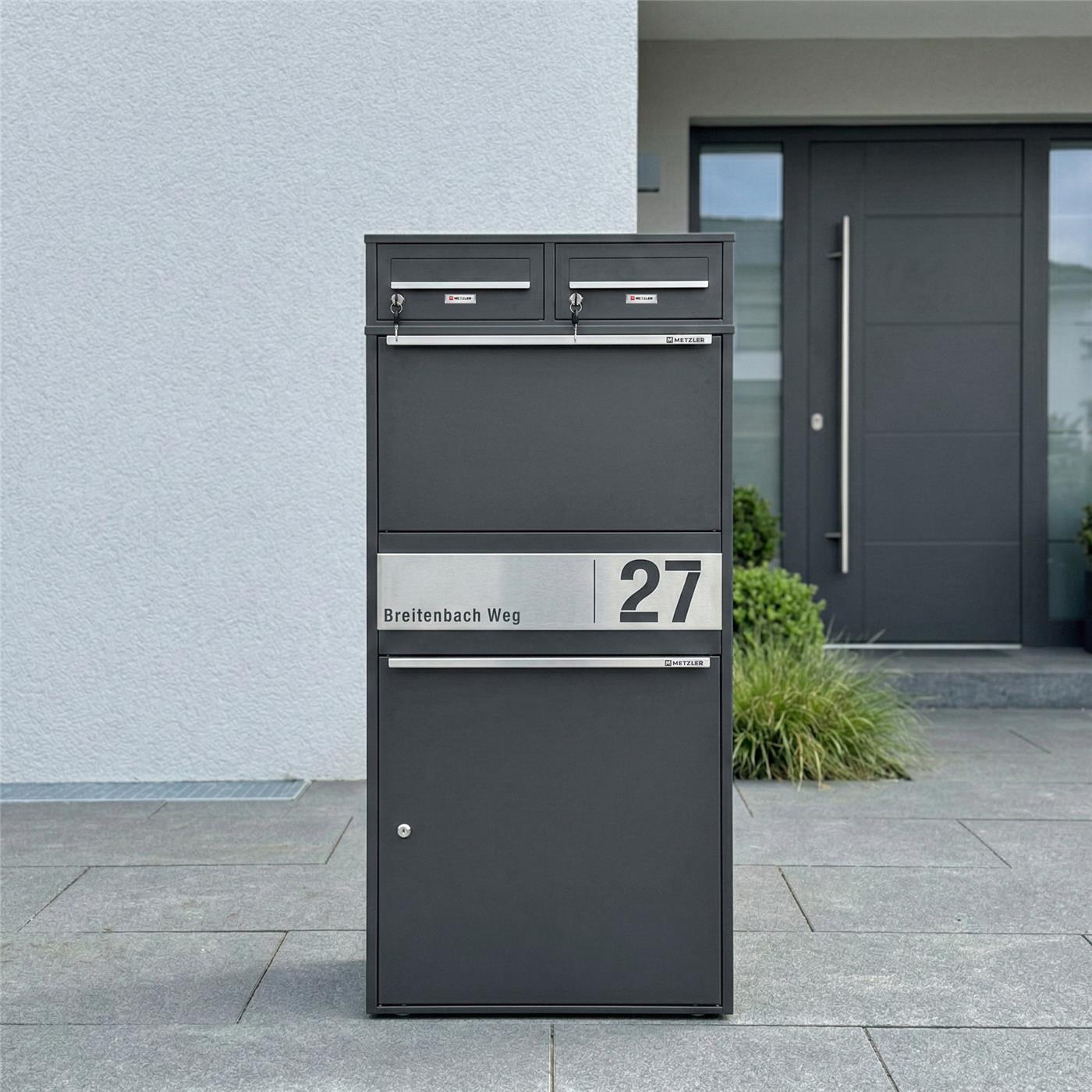 Metzler Paketbox XL mit zwei Briefkästen | austauschbarer Papiereinleger | personalisiert mit Gravur | Bispo Max 2