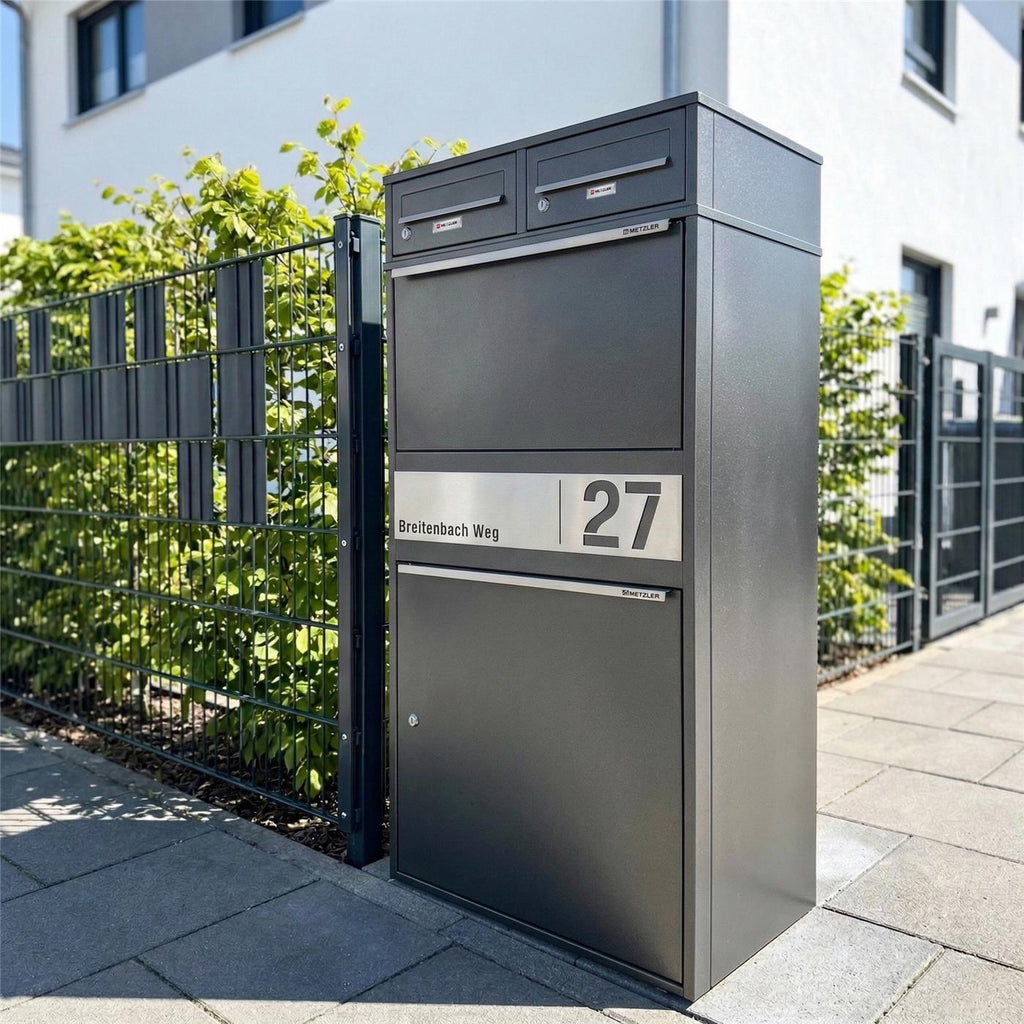Metzler Paketbox XL mit zwei Briefkästen | austauschbarer Papiereinleger | personalisiert mit Gravur | Bispo Max 2