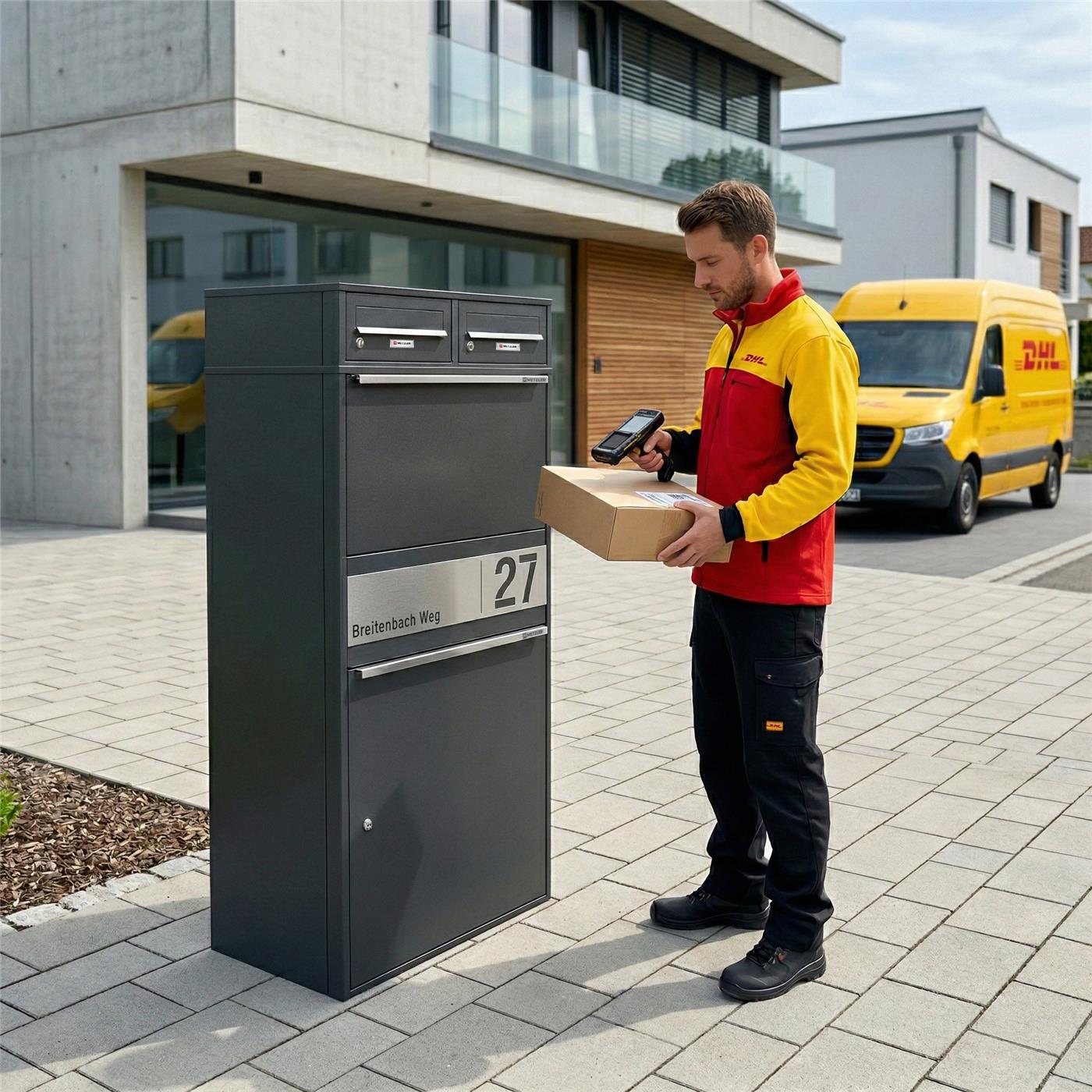 Metzler Paketbox XL mit zwei Briefkästen | austauschbarer Papiereinleger | personalisiert mit Gravur | Bispo Max 2
