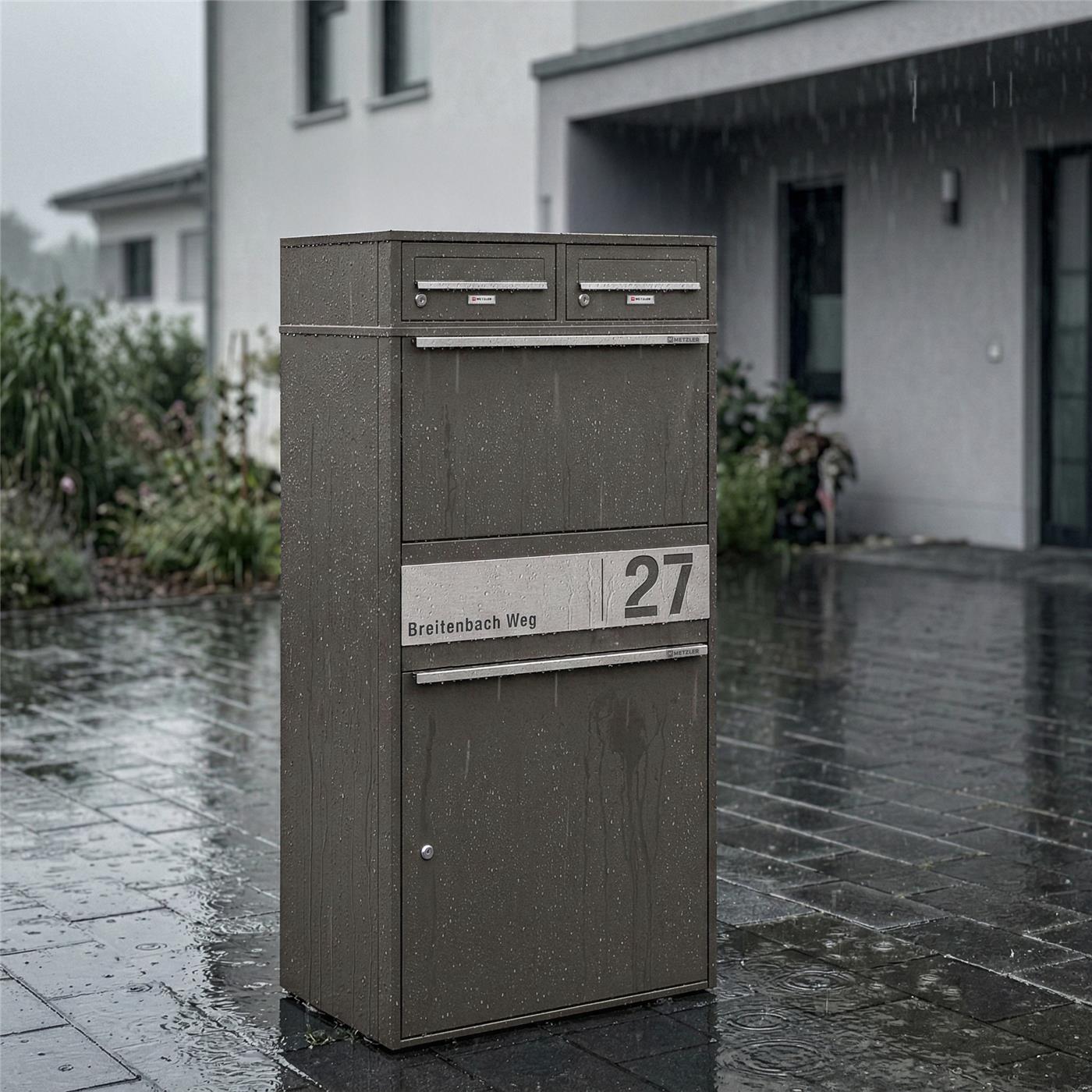 Metzler Paketbox XL mit zwei Briefkästen | austauschbarer Papiereinleger | personalisiert mit Gravur | Bispo Max 2