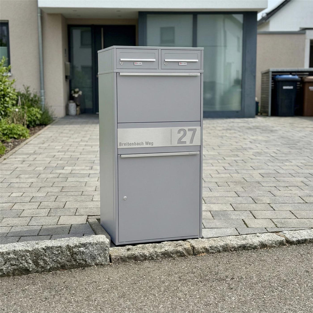 Metzler Paketbox XL mit zwei Briefkästen | austauschbarer Papiereinleger | personalisiert mit Gravur | Bispo Max 2