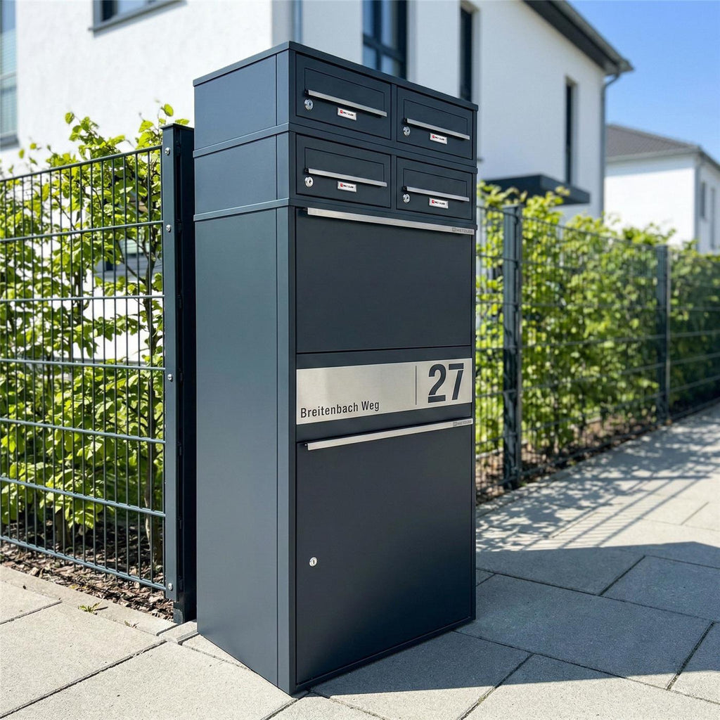 Metzler Paketbox XL mit vier Briefkästen | austauschbare Papiereinleger | personalisiert mit Gravur | Bispo Max 2