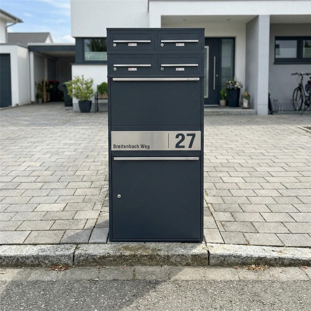 Metzler Paketbox XL mit vier Briefkästen | austauschbare Papiereinleger | personalisiert mit Gravur | Bispo Max 2
