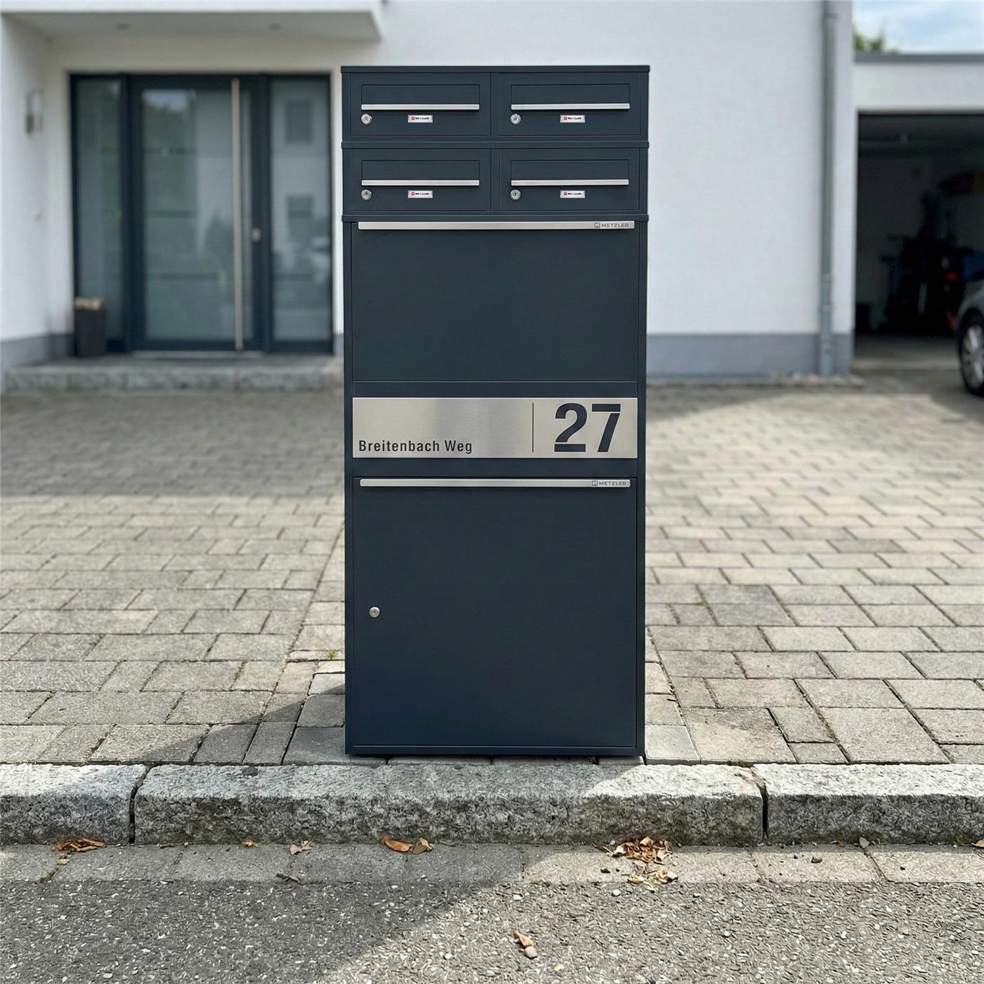 Metzler Paketbox XL mit vier Briefkästen | austauschbare Papiereinleger | personalisiert mit Gravur | Bispo Max 2