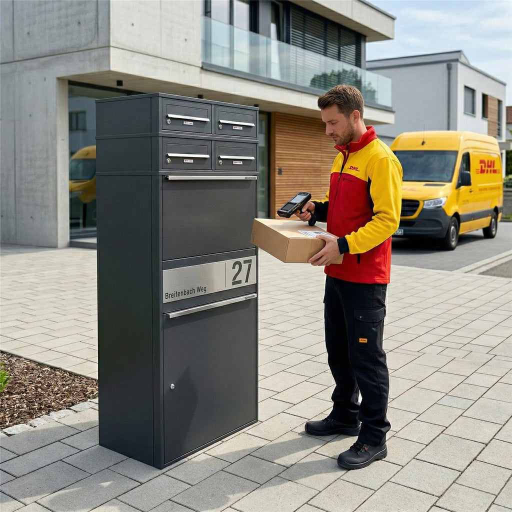 Metzler Paketbox XL mit vier Briefkästen | austauschbare Papiereinleger | personalisiert mit Gravur | Bispo Max 2