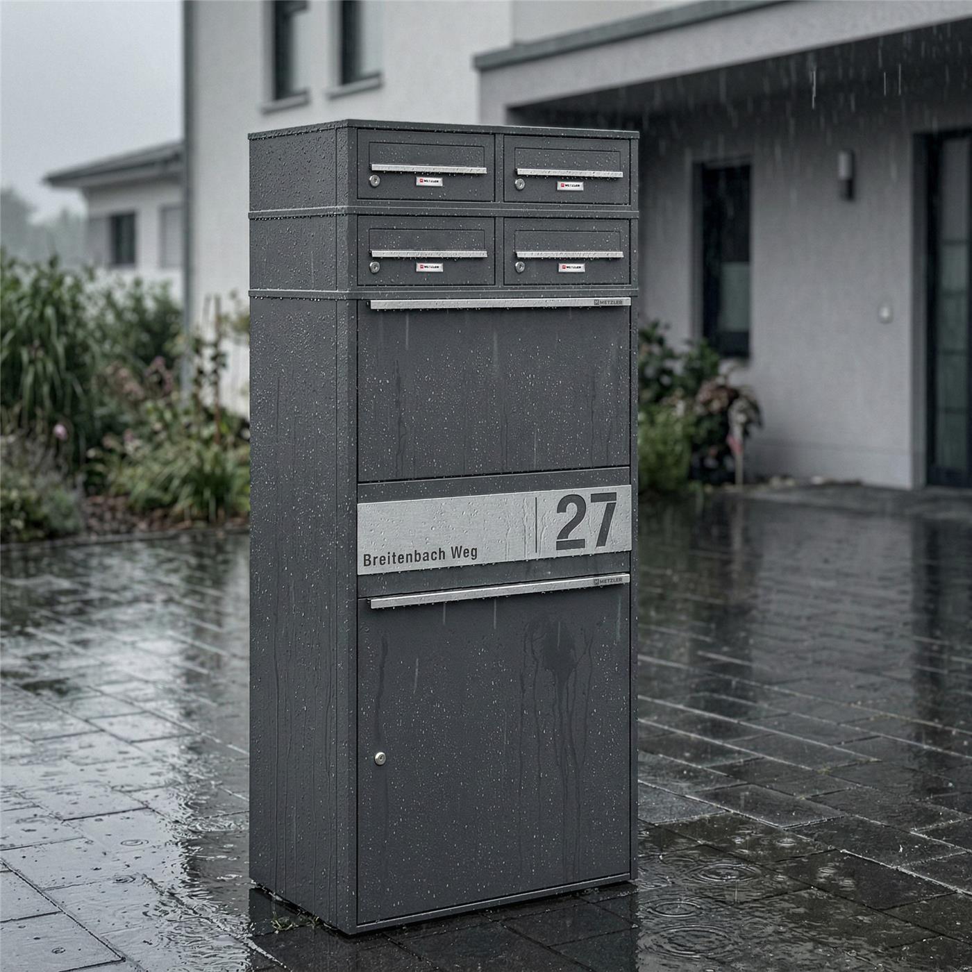 Metzler Paketbox XL mit vier Briefkästen | austauschbare Papiereinleger | personalisiert mit Gravur | Bispo Max 2