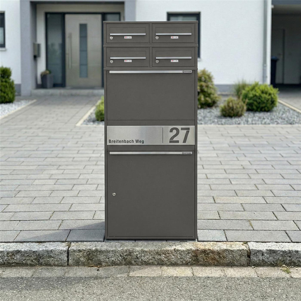 Metzler Paketbox XL mit vier Briefkästen | austauschbare Papiereinleger | personalisiert mit Gravur | Bispo Max 2