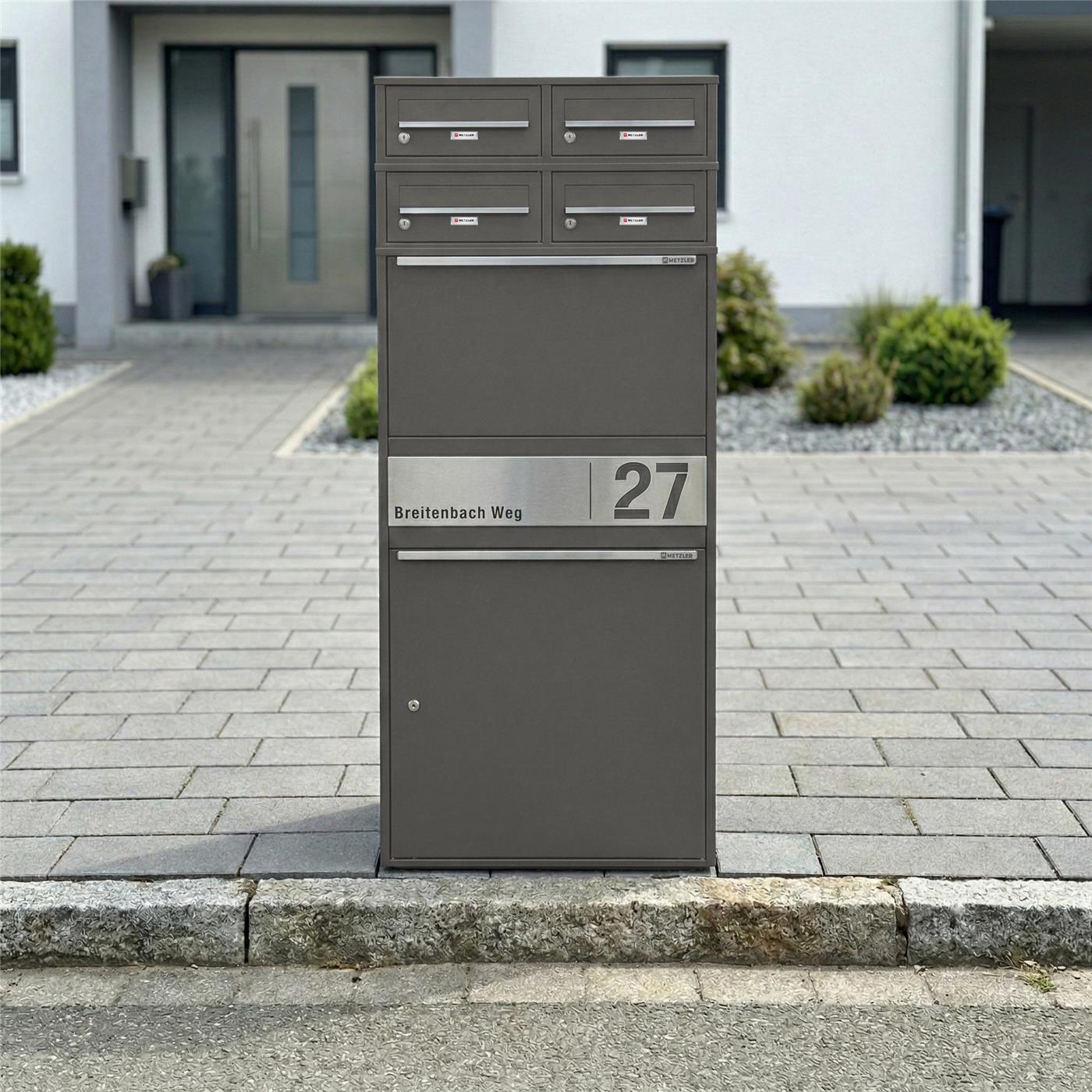 Metzler Paketbox XL mit vier Briefkästen | austauschbare Papiereinleger | personalisiert mit Gravur | Bispo Max 2
