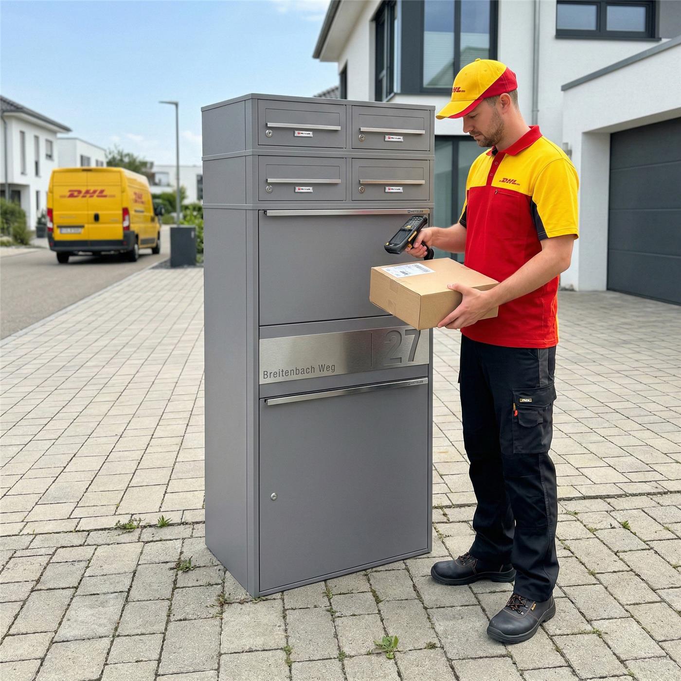 Metzler Paketbox XL mit vier Briefkästen | austauschbare Papiereinleger | personalisiert mit Gravur | Bispo Max 2