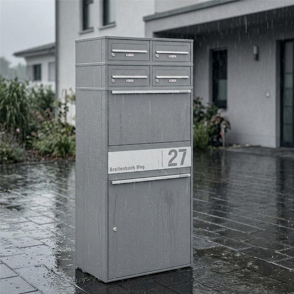 Metzler Paketbox XL mit vier Briefkästen | austauschbare Papiereinleger | personalisiert mit Gravur | Bispo Max 2