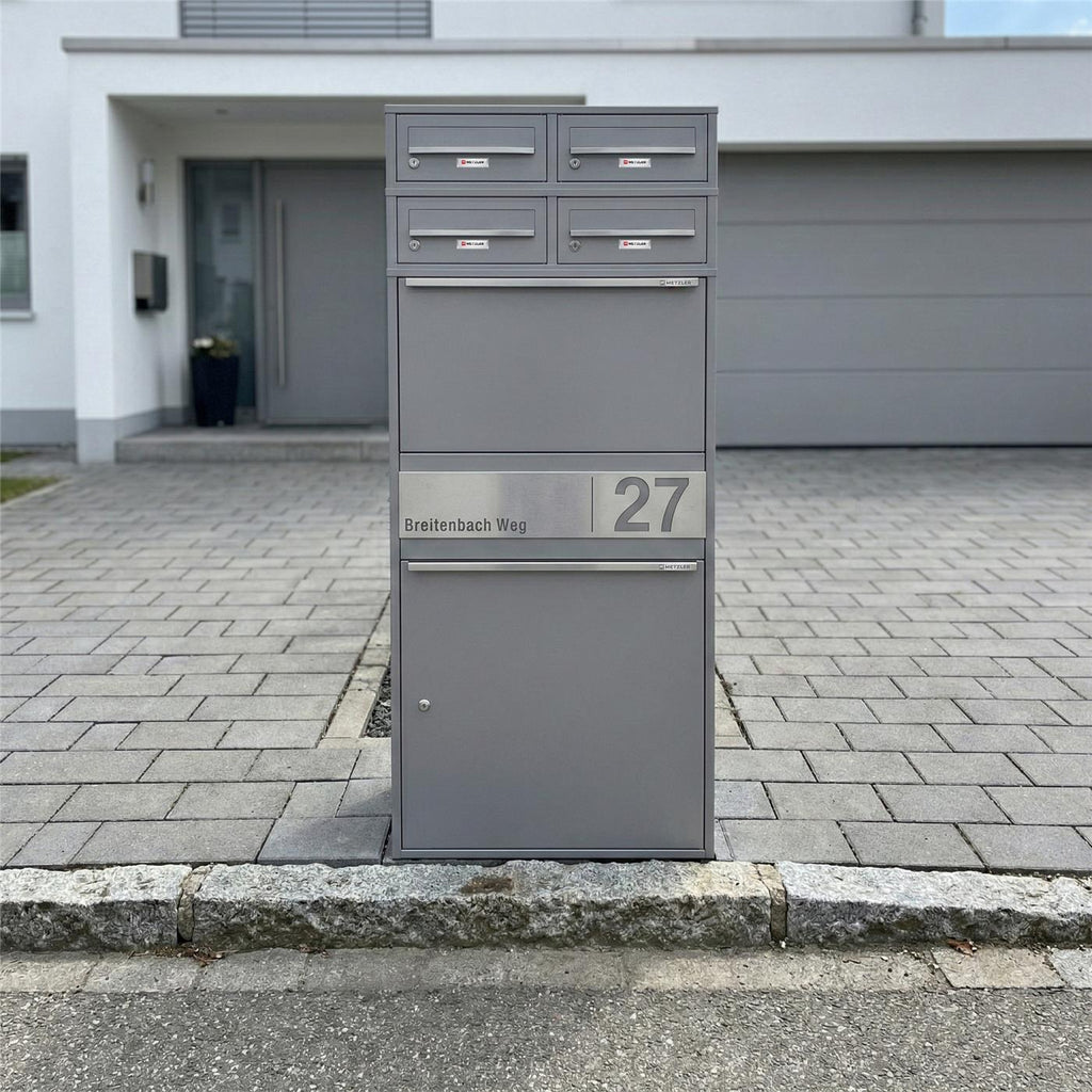Metzler Paketbox XL mit vier Briefkästen | austauschbare Papiereinleger | personalisiert mit Gravur | Bispo Max 2