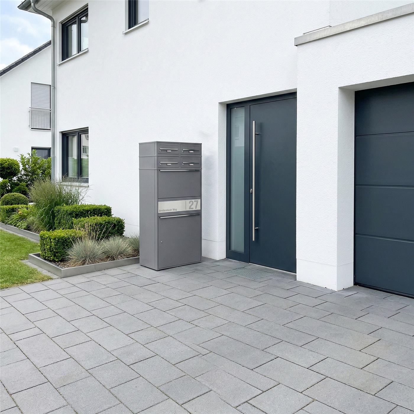 Metzler Paketbox XL mit vier Briefkästen | austauschbare Papiereinleger | personalisiert mit Gravur | Bispo Max 2
