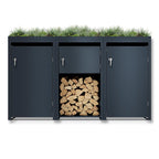 Metzler Mülltonnenbox mit Pflanzdach und Brennholzregal | 3er | 240l | Anthrazit RAL 7016  | aus Stahl | rostfrei & massiv