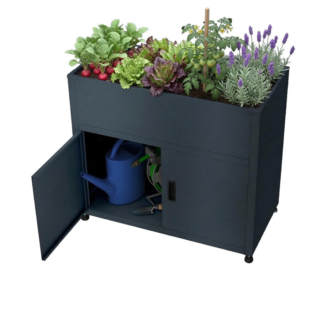 Metzler Hochbeet mit Stauraum | Pulverbeschichtet in Anthrazit RAL 7016 | 100  x 90 x 50 cm