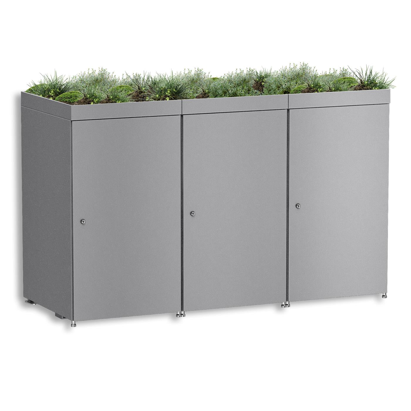 Metzler Mülltonnenbox mit Pflanzdach | 3er | 240l | aus Aluminium | rostfrei & massiv