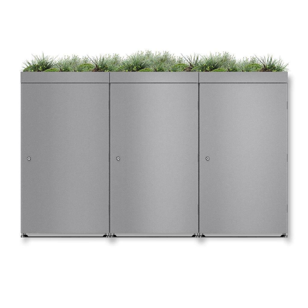 Metzler Mülltonnenbox mit Pflanzdach | 3er | 240l | aus Aluminium | rostfrei & massiv