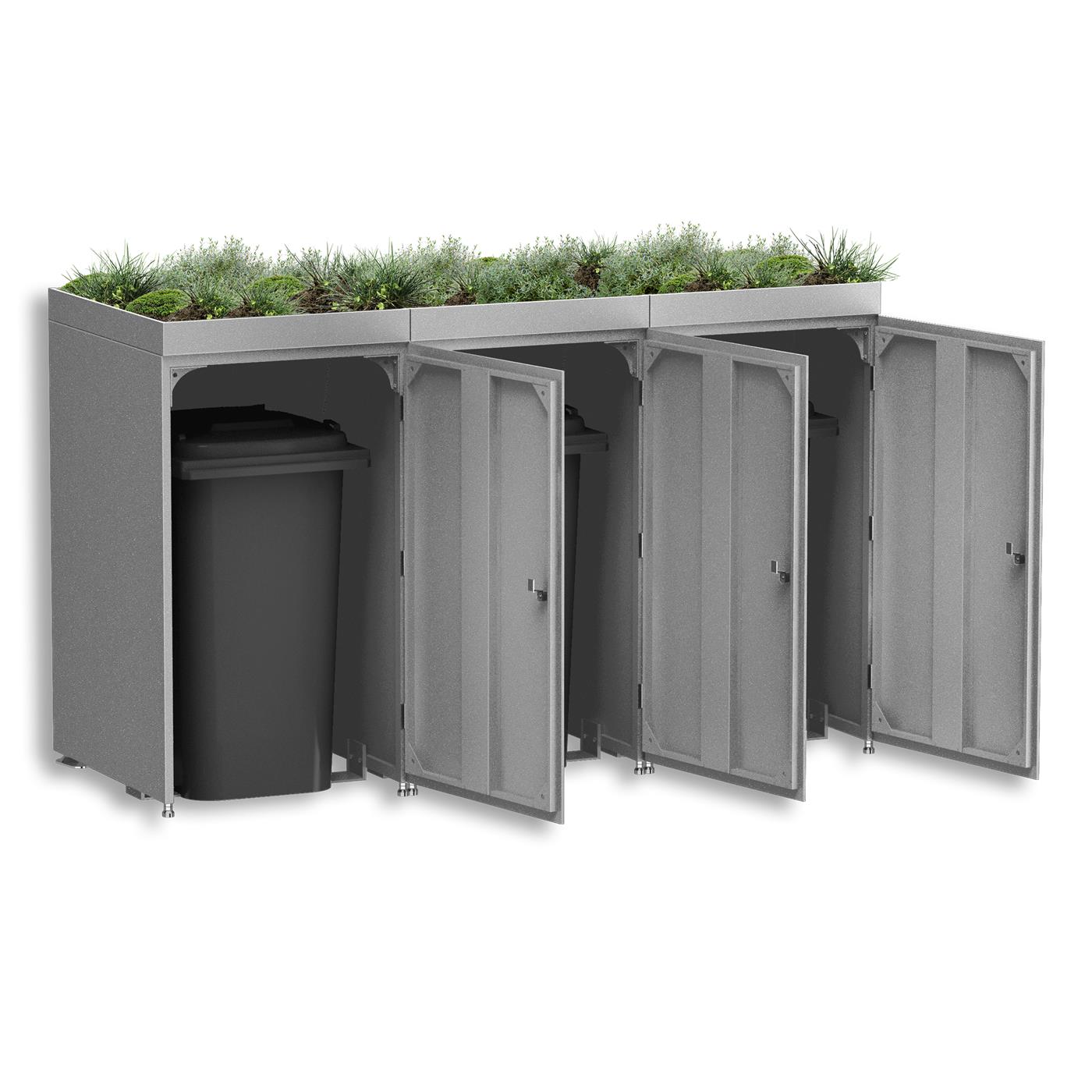 Metzler Mülltonnenbox mit Pflanzdach | 3er | 240l | aus Aluminium | rostfrei & massiv