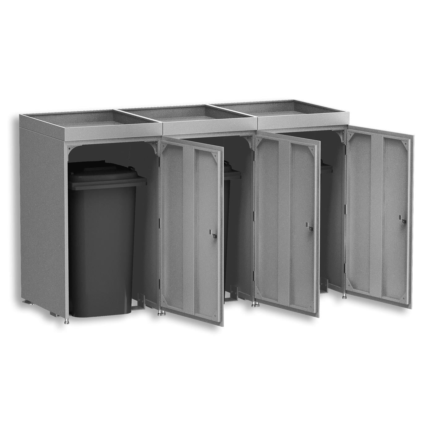 Metzler Mülltonnenbox mit Pflanzdach | 3er | 240l | aus Aluminium | rostfrei & massiv