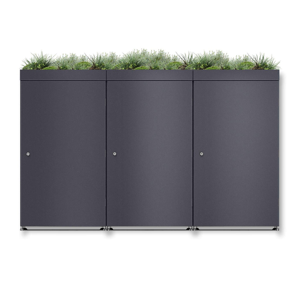 Metzler Mülltonnenbox mit Pflanzdach | 3er | 240l | aus Aluminium | rostfrei & massiv