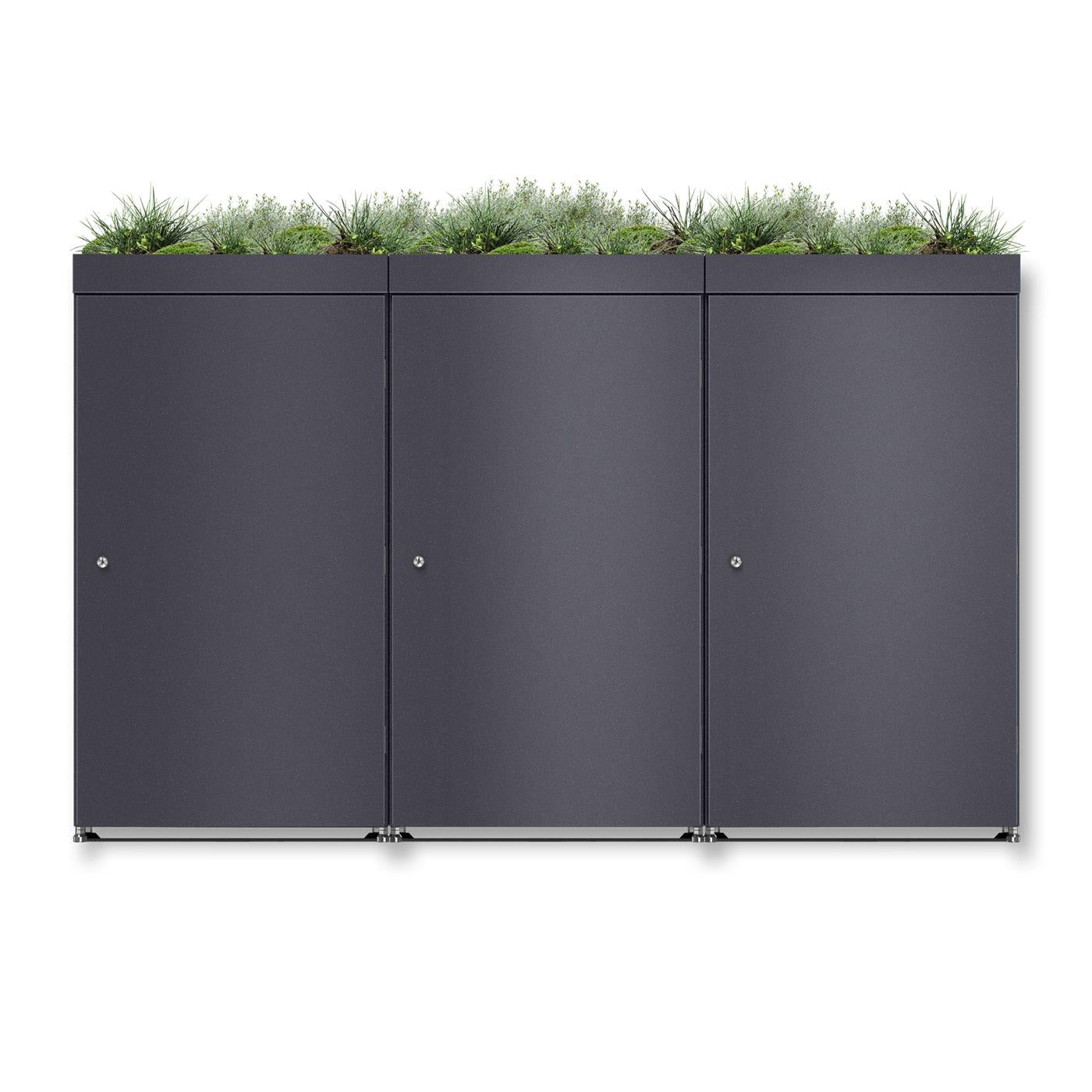 Metzler Mülltonnenbox mit Pflanzdach | 3er | 240l | aus Aluminium | rostfrei & massiv