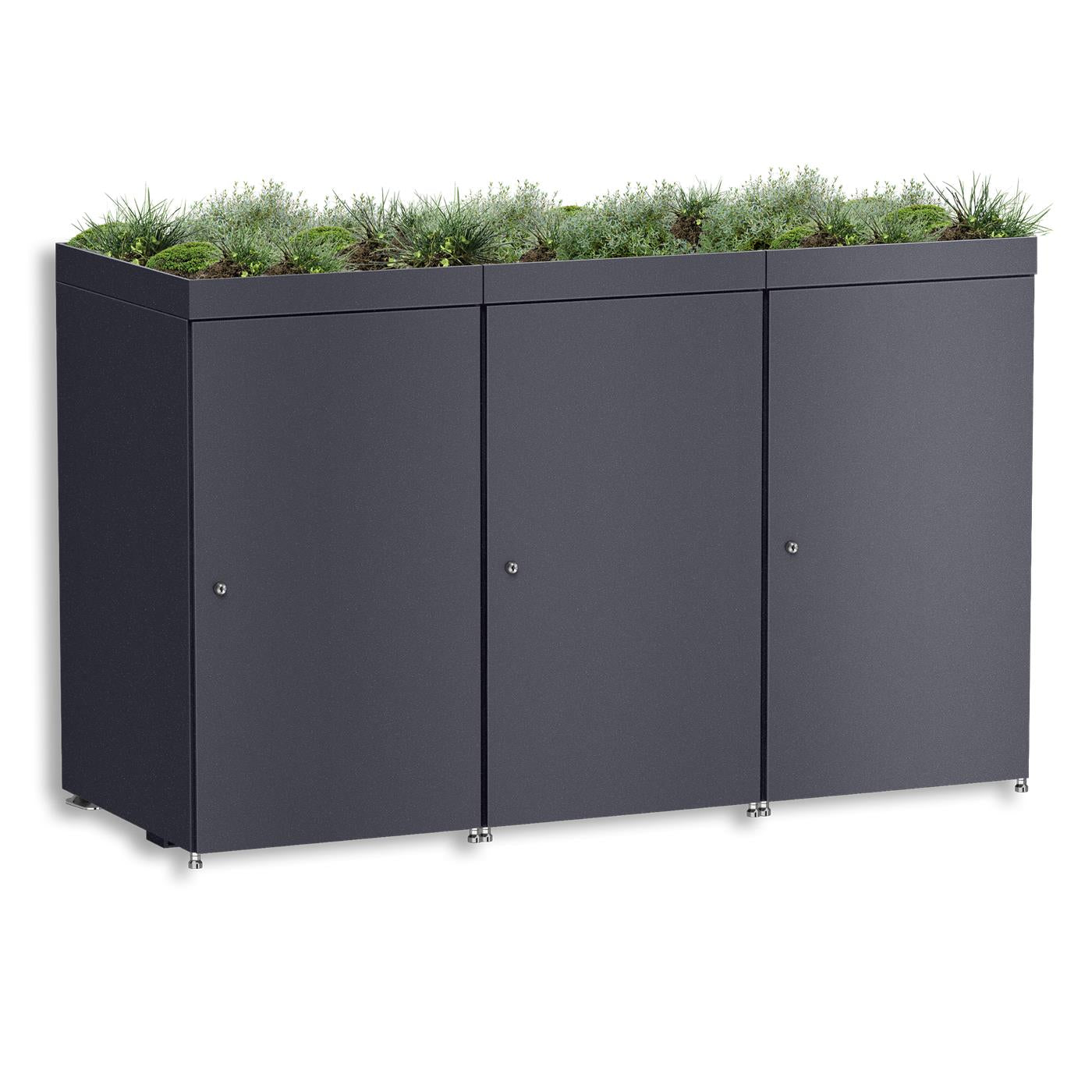 Metzler Mülltonnenbox mit Pflanzdach | 3er | 240l | aus Aluminium | rostfrei & massiv